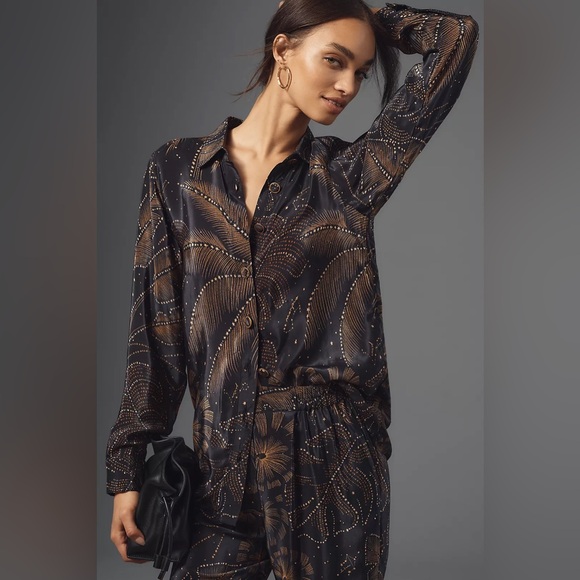 Farm Rio Golden Foliage Pajama Shirt L - Picture 1 of 8